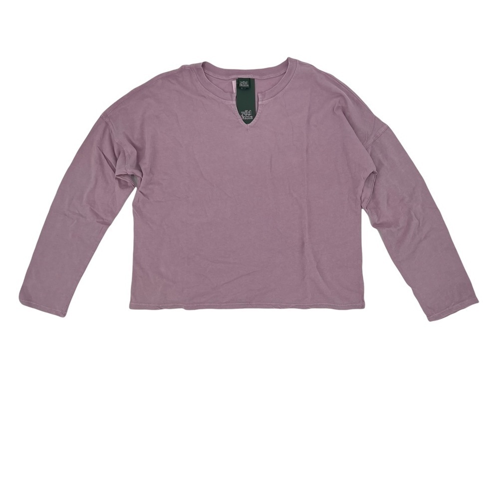 NWT Wild Fable Notched V-Neck Cropped Long Sleeve Purple Shirt Size L Women’s